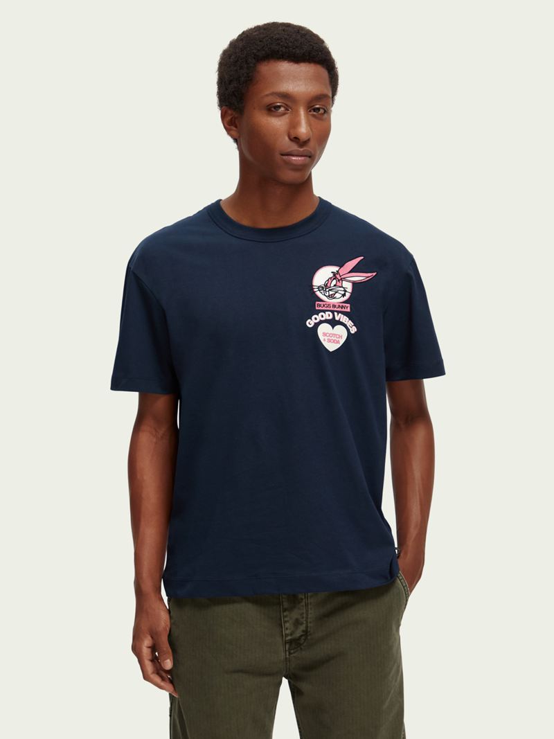 Best & Soda Mens T-Shirts - X Looney Tunes Organic Embroidered Graphic Navy
